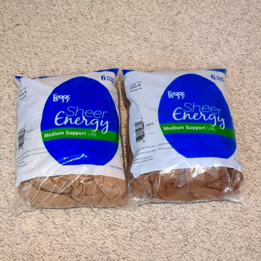 2 Brand New 6-Pack Sets Of Leggs Sheer Energy Pantyhose!